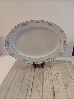 Style House Corsage Large Oval Platter Dish 14" China Floral Blue